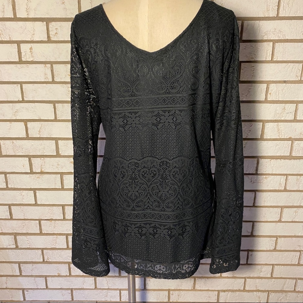 Simply Emma / Black lined, lace, long sleeve top. Sz 1X